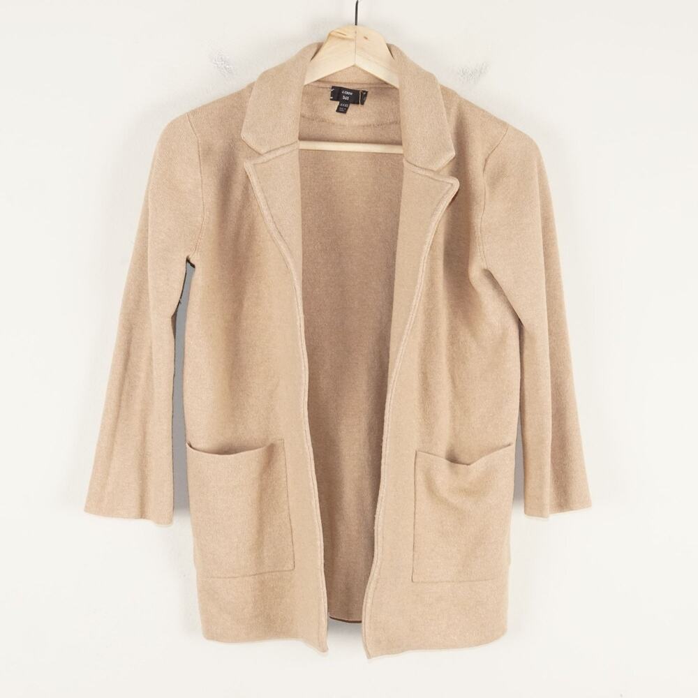 J Crew Wool Blend Brown Sophie Open Front Cardigan Sweater Blazer Sz XXXS